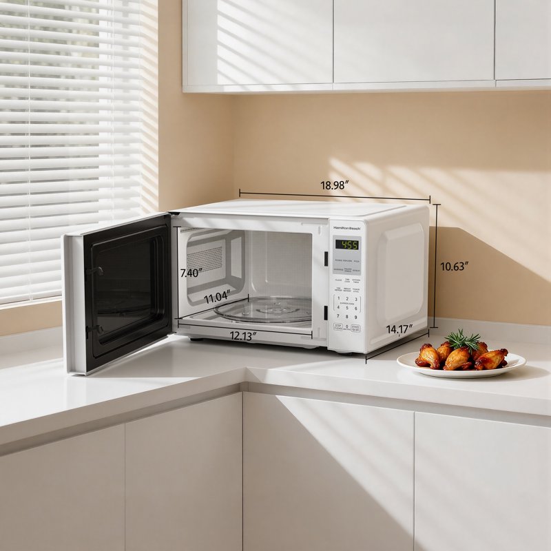 Countertop Microwave Oven - 0.9 Cu Ft, 900W, White Stainless Steel