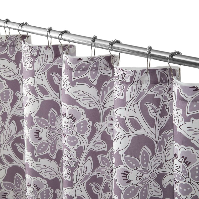 Purple Floral Shower Curtain Set with PEVA Liner & Hooks - 72x72 Inches
