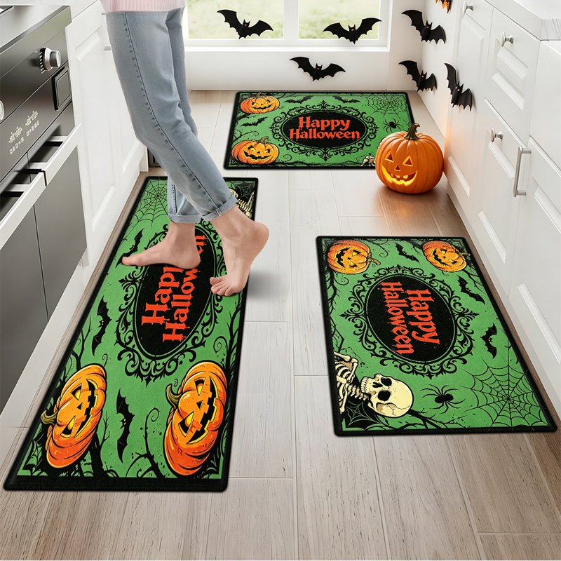 Halloween Pumpkin Lanterns 3-Piece Set with Flannel Rugs - Non-Slip Kitchen & Entryway Mats Variation of THIS listing