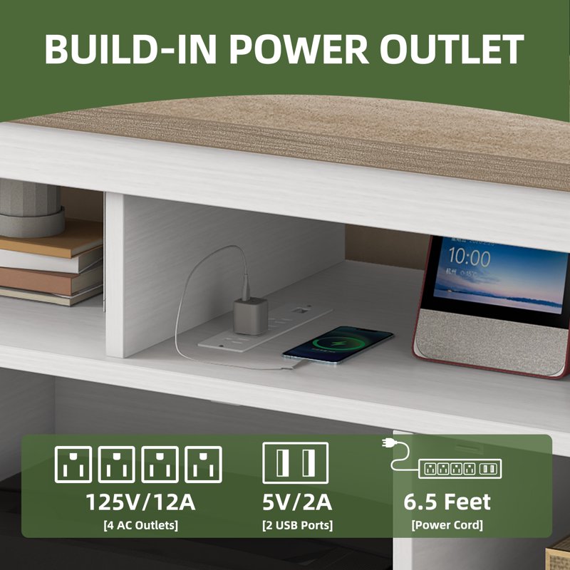Farmhouse TV Stand for 60-65 Inch TVs with Power Outlet - Multiple Colors