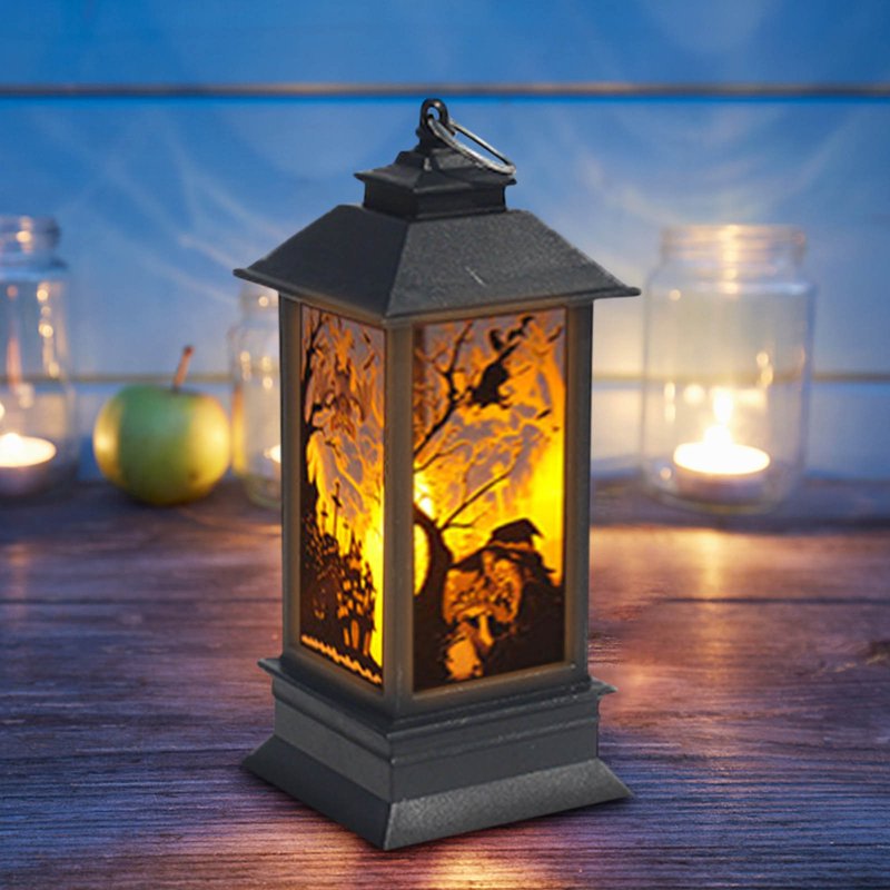 Halloween Lantern LED Hanging Lamp with Skeleton and Pumpkin - Castle Witch Variation