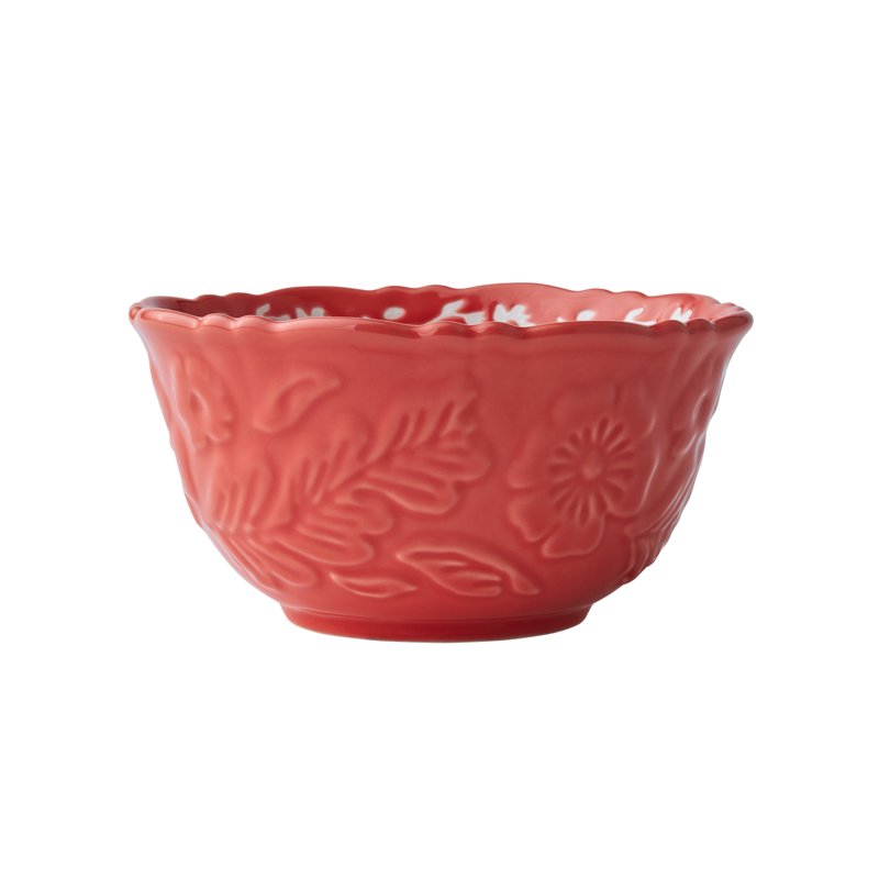 3-Piece Embossed Stoneware Serve Bowl Set - Vintage Floral Design