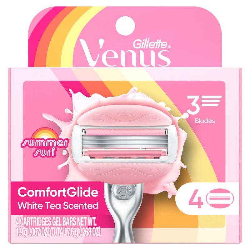 3-Blade Women's Razor Refills with Moisturizing Gel Bars, 4 Count