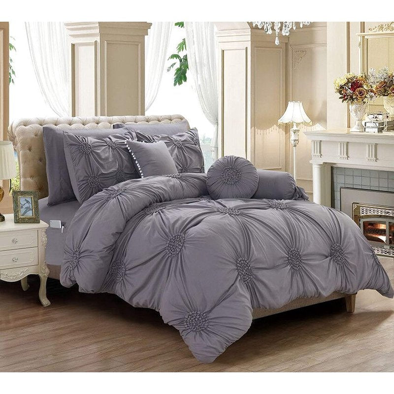 Gray King Size Hypoallergenic Microfiber Sunflower Comforter Set with Pillows