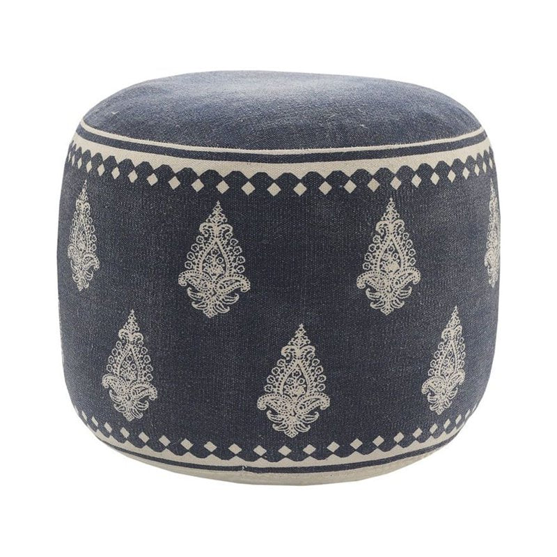 Small Indoor Pouf Ottoman - Navy Blue & Cream, 18x18x14 Inches - Home Decor