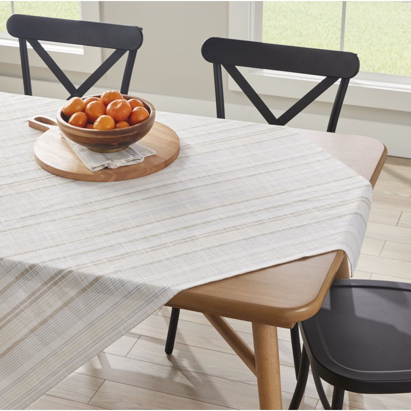Natural Stripe Woven Table Throw - 50" x 50" - Neutral Cotton