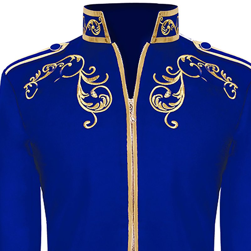 Men's Halloween Retro Style Gold Embroidered Jacket - Blue, L Variation
