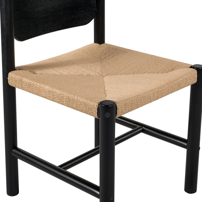 Boho Dining Chairs Set of 3 - Handwoven Rope Seat, Solid Wood Legs - Black