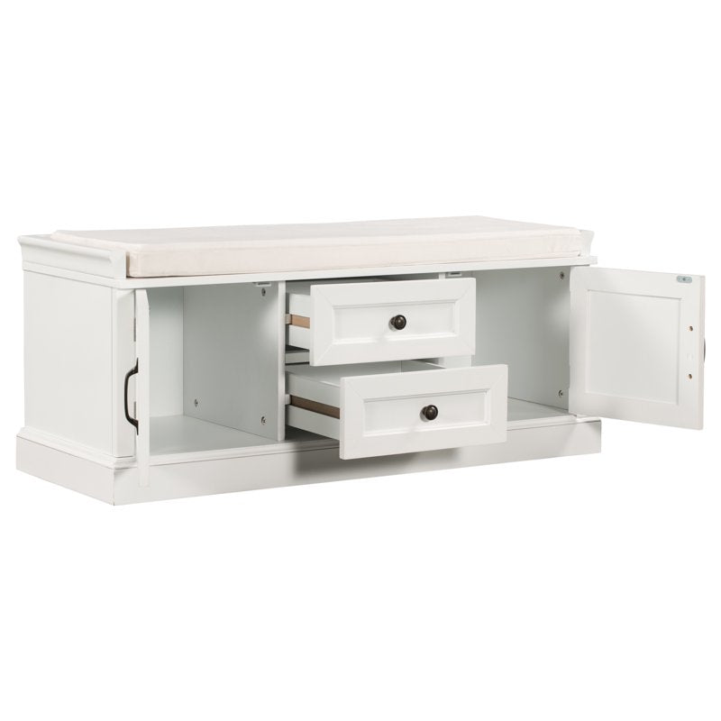 42.5" Solid Wood Storage Bench with Cushioned Top and Drawers