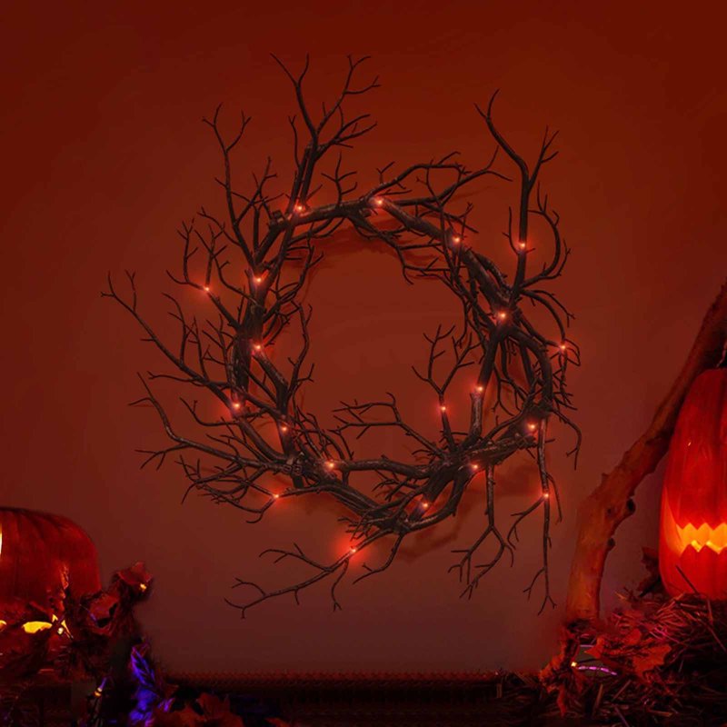 Halloween Wreath with LED Lights - Indoor & Outdoor Decor, Spooky Front Door Decor - Variation B