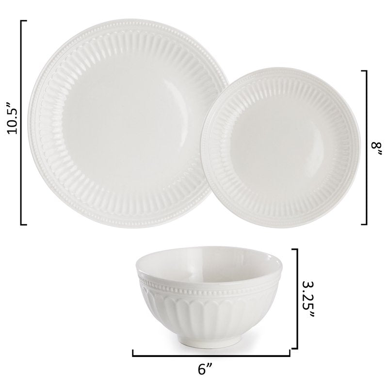 18-Piece Stoneware Dinnerware Set in White - Service for 6