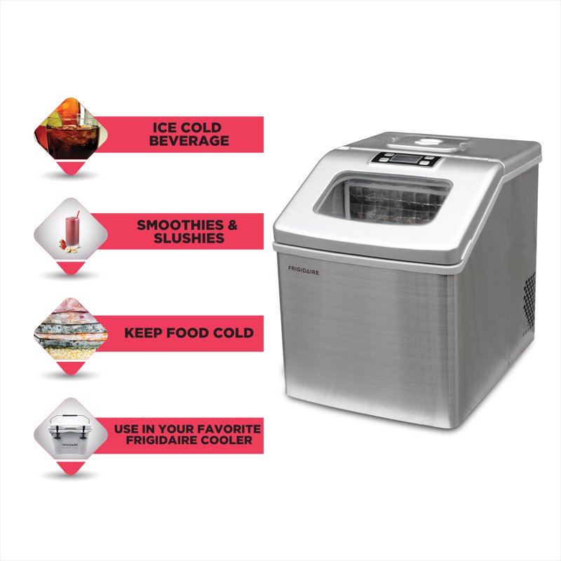 40 lbs. Stainless Steel Countertop Ice Maker - Clear Square Ice