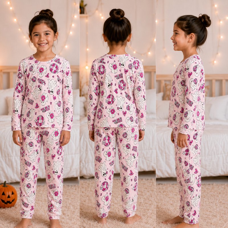 Pink Ghost Girls Pajamas Set - Halloween 2-Piece Long Sleeve & Pants (4T-12) Variation of THIS listing