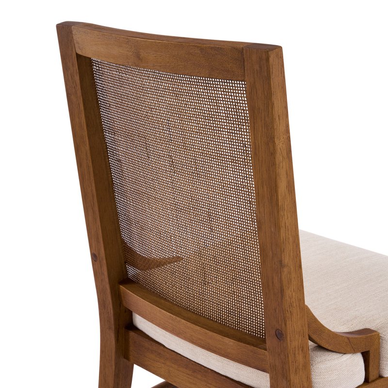 Upholstered Dining Chair Set of 4 - Beige & Walnut with Cane Back