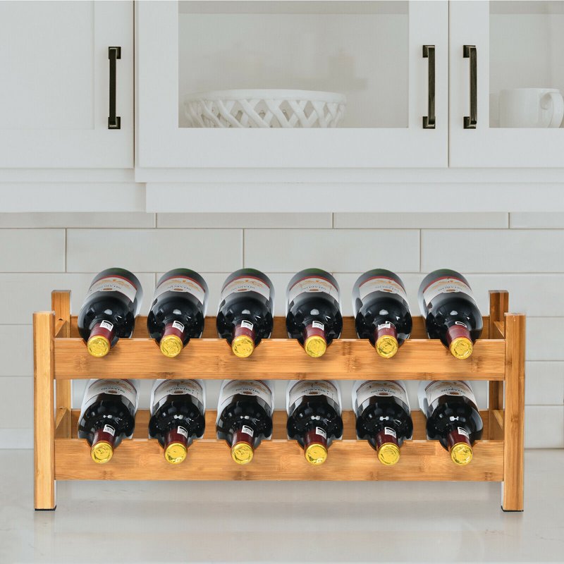 2-Tier Bamboo Wine Rack for 12 Bottles - Natural Wood Storage