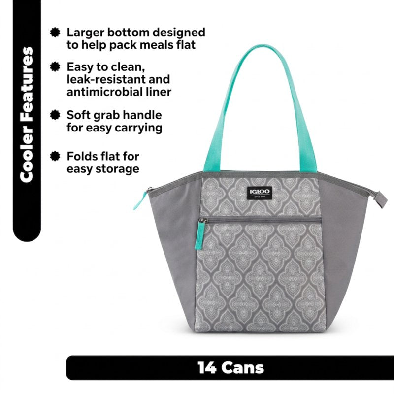 Insulated Lunch Tote Bag Cooler - 14 Can Capacity - Gray & Teal (2 Pack)