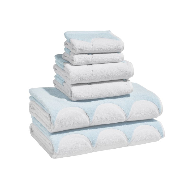 Scallop Bath Towel Set - 6-Piece Cotton Towels in Hydrangea