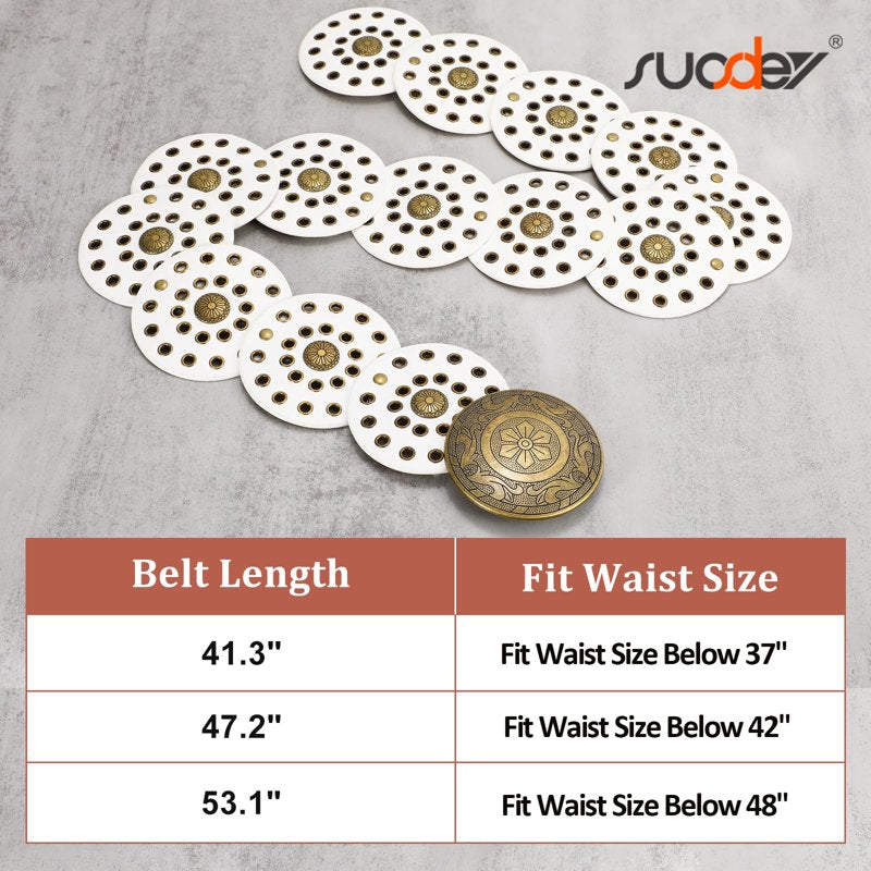 Women's Western Leather Concho Disc Belt Up to 44 Inch Waist - White Variation