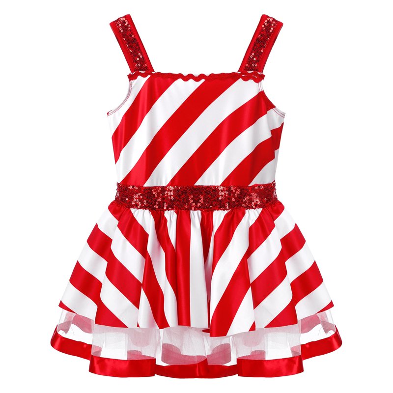 Kids Girls Christmas Sequin Santa Dance Costume - Red, 16