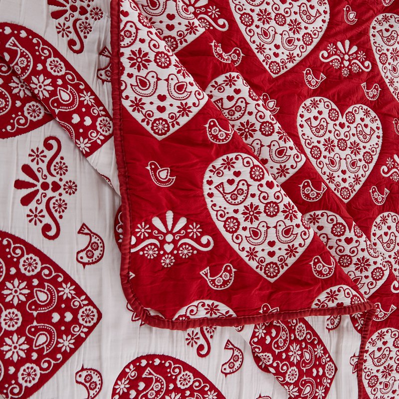 Twin Lovebirds Reversible Holiday Coverlet Set - Greenland Home Fashions