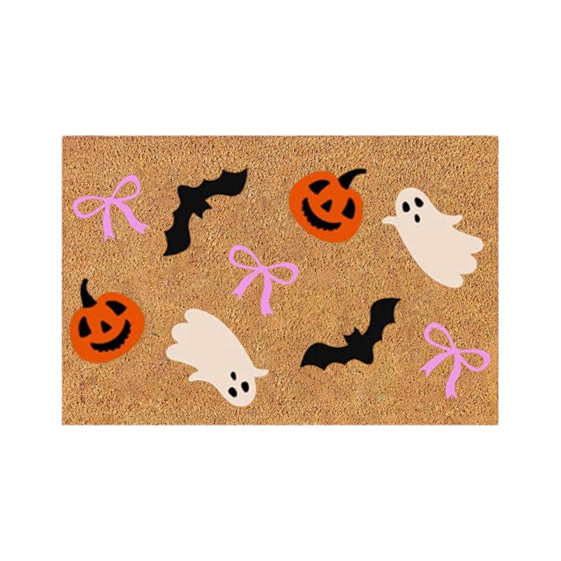 Gothic Halloween Bathroom Rug - Ghost Pumpkin Bat Pattern, Multicolor, 23.6x15.7 in