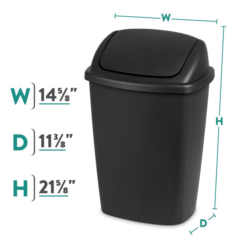 7.5 Gallon Plastic Kitchen Trash Can with Swing Top Lid - Black