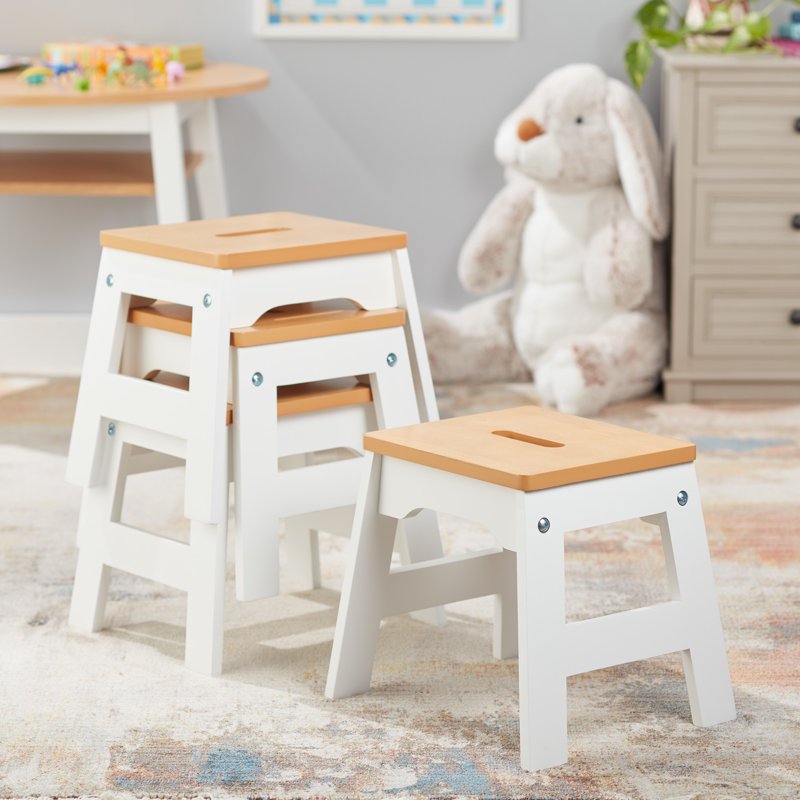 Set of 4 Stackable Wooden Stools - 11-Inch for Kids