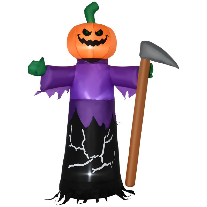 Purple Inflatable Halloween Pumpkin Grim Reaper Outdoor LED Yard Display