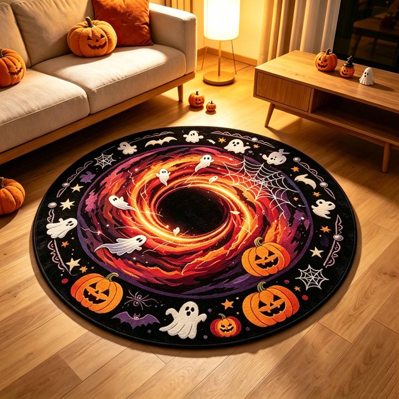 Halloween Round 3D Optical Illusion Rug - Skidproof & Absorbent Entryway Mat - MPOISVA