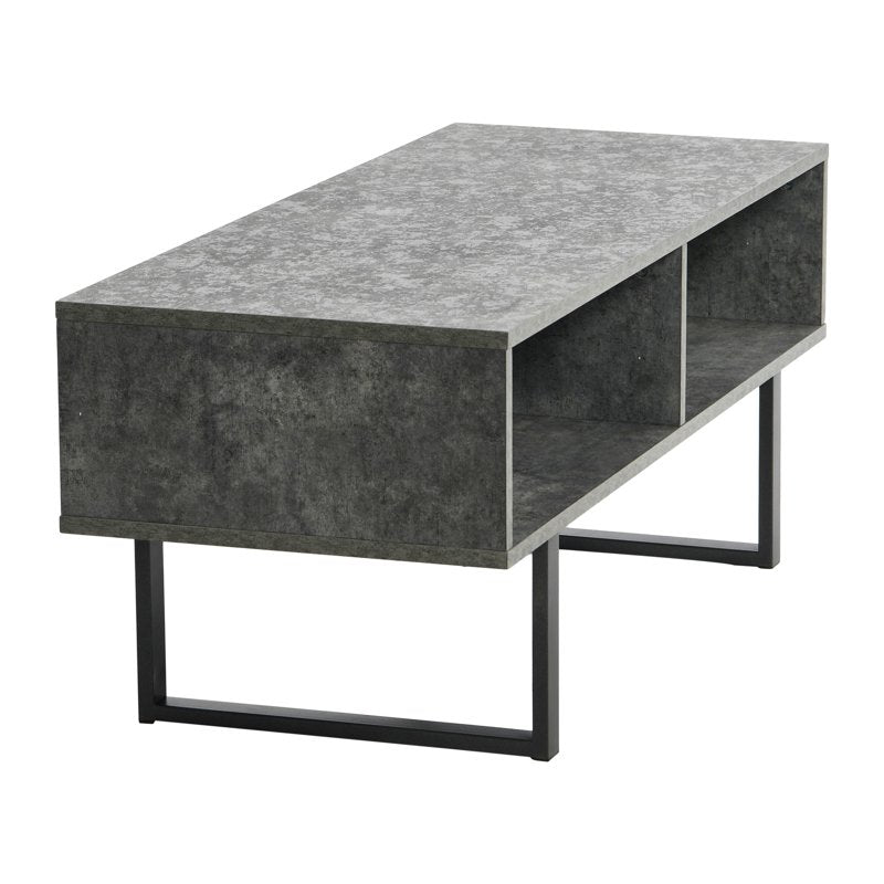Modern Coffee Table with Rectangular Storage Compartments - Rustic Slate Finish