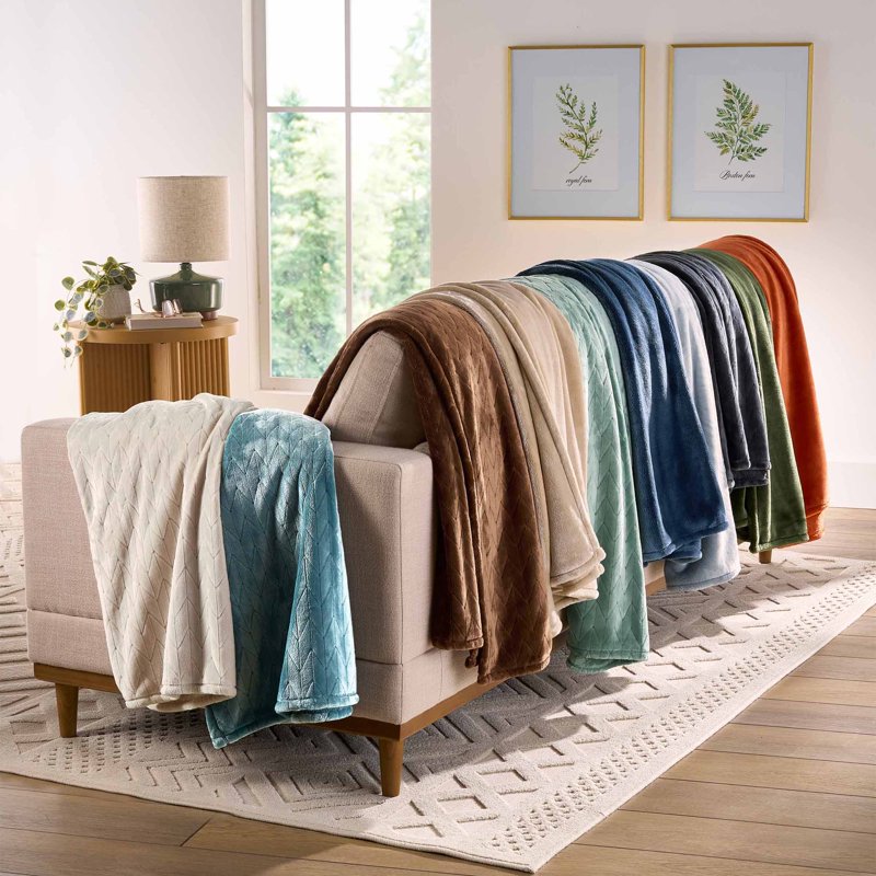Oversized Velvet Plush Fleece Throw Blanket - Textured Nimbus Blue 50x72