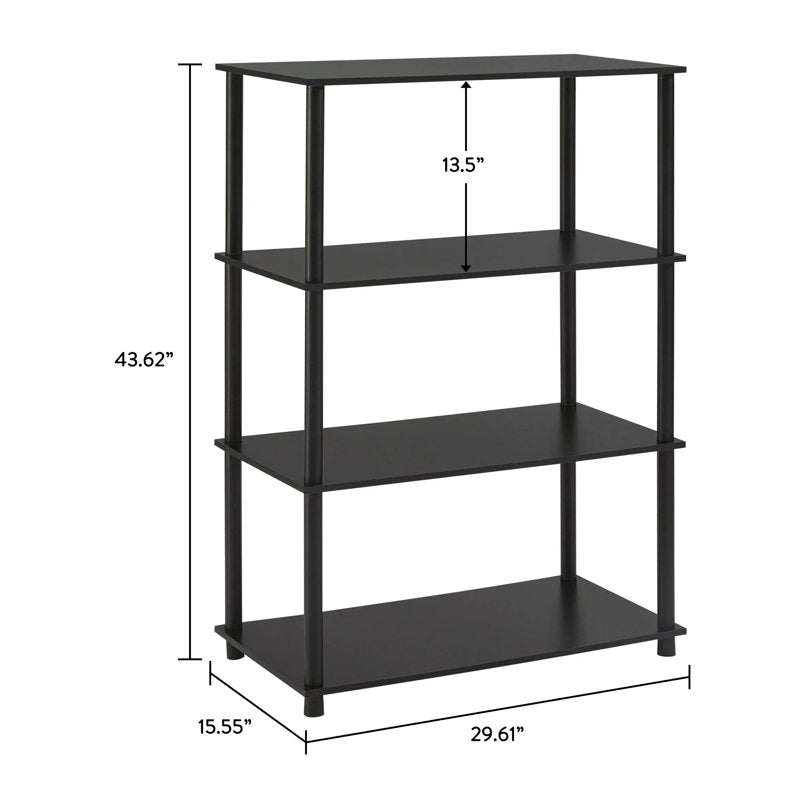 No Tools 4-Shelf Bookcase - Easy Assembly, True Black Oak Finish