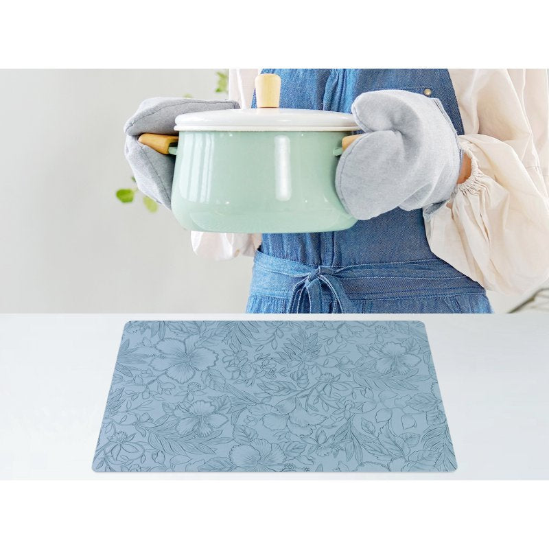 Faux Leather Placemats Set of 6 for Kitchen Dining - Light Blue