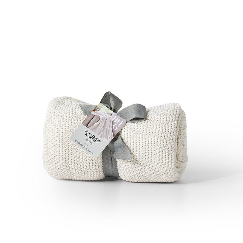 Better Homes & Gardens Chunky Knit Throw Blanket - Papyrus, Cotton-Blend, 50x60 Inches, Reversible
