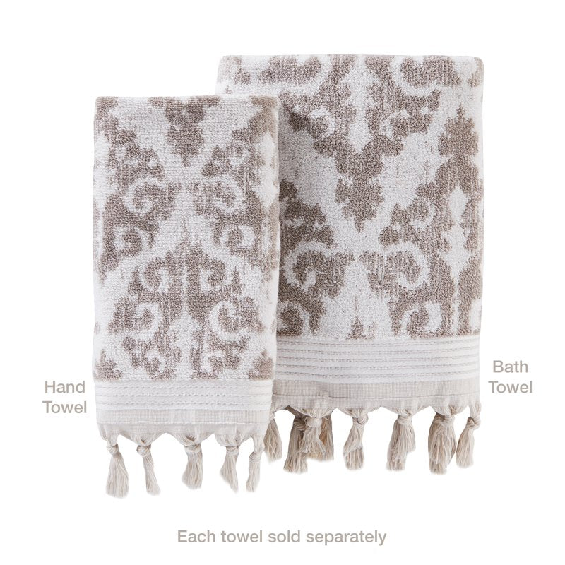 Mirage Fringe Hand Towel 2-Pack - Taupe, 16 x 26 Inches | Reversible Jacquard Design