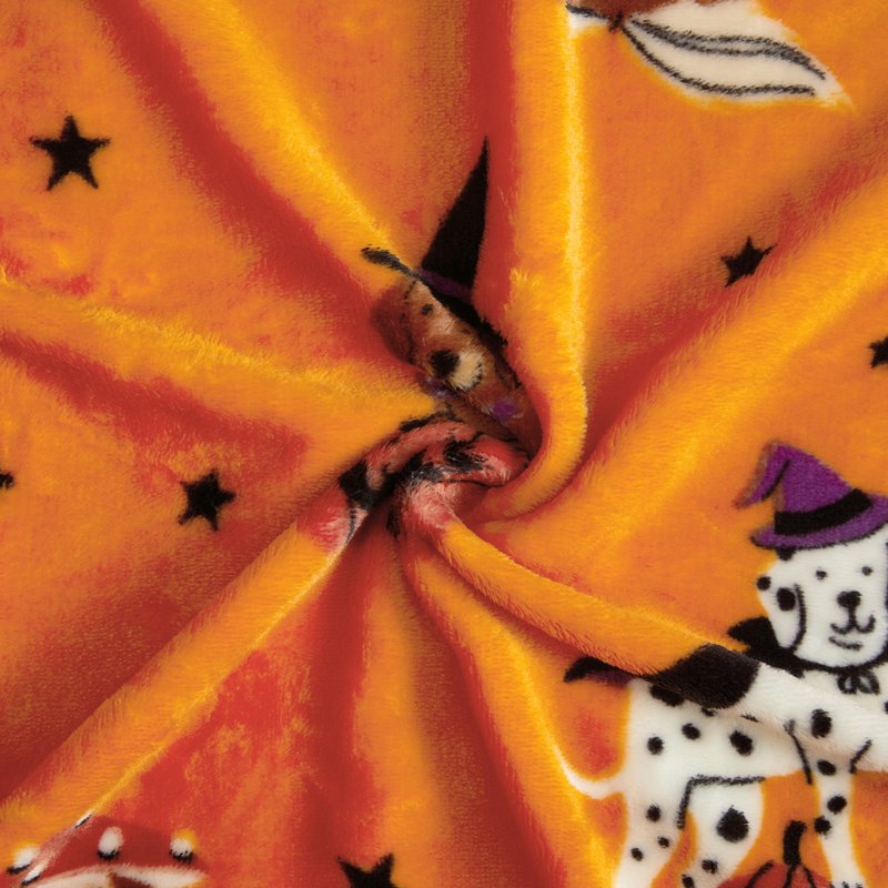 Dogs and Pumpkins Plush Couch Throw Blanket - Halloween Decor, 50 x 60 in, Orange
