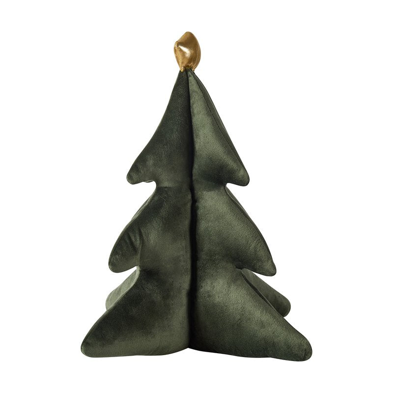 Green Christmas Tree Shaped Decorative Pillow - 14x14 Inch Velvet Accent