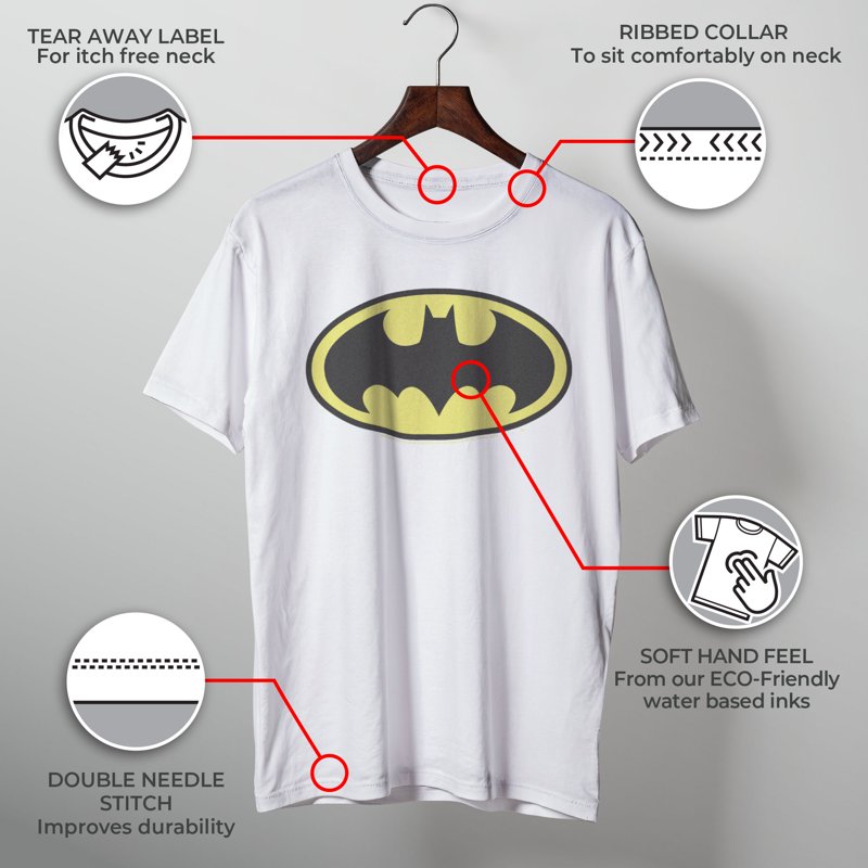 Men's Batman Logo Graphic T-Shirt White Classic L - Superhero Casual Tee