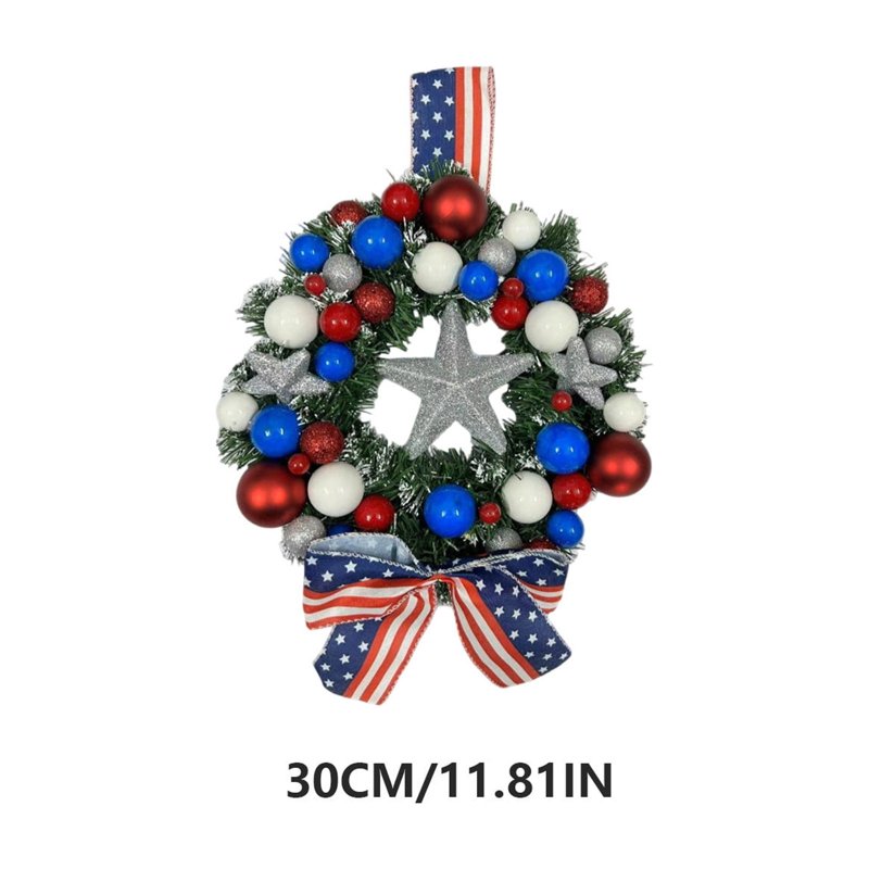 Patriotic Wreath Decorations - Independence Day Red, White & Blue Wreath - Outdoor Indoor Decor - Variation 0E