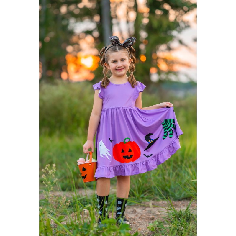 Girls Purple Flutter Sleeve Dress & Matching Short Set - Size 12