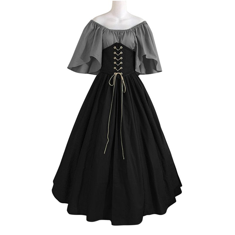 Plus Size Gray Renaissance Faire Costume Women Medieval Irish Dress With Ruffle Overdress