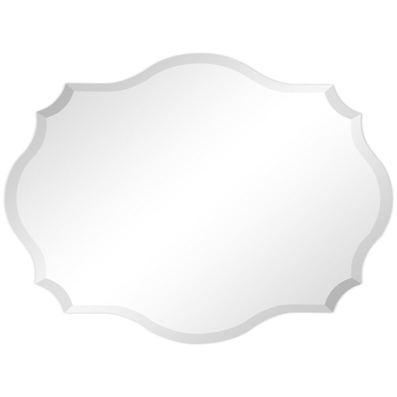 30x40 Inch Frameless Beveled Oblong Wall Mirror - Modern Scalloped Design
