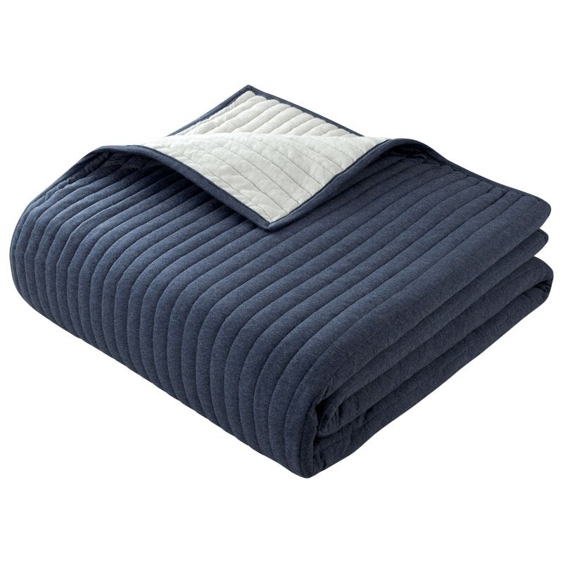 Cotton-Rich Jersey Quilt for Full/Queen Bed - Reversible Indigo Blue