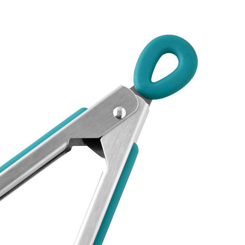 12-Inch Silicone & Stainless Steel Locking Tongs - Deep Teal