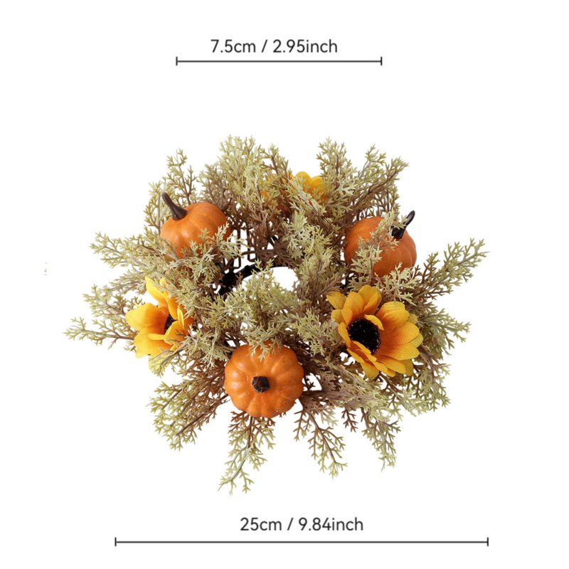 Pumpkins Candle Rings Wreath Autumn Decor C