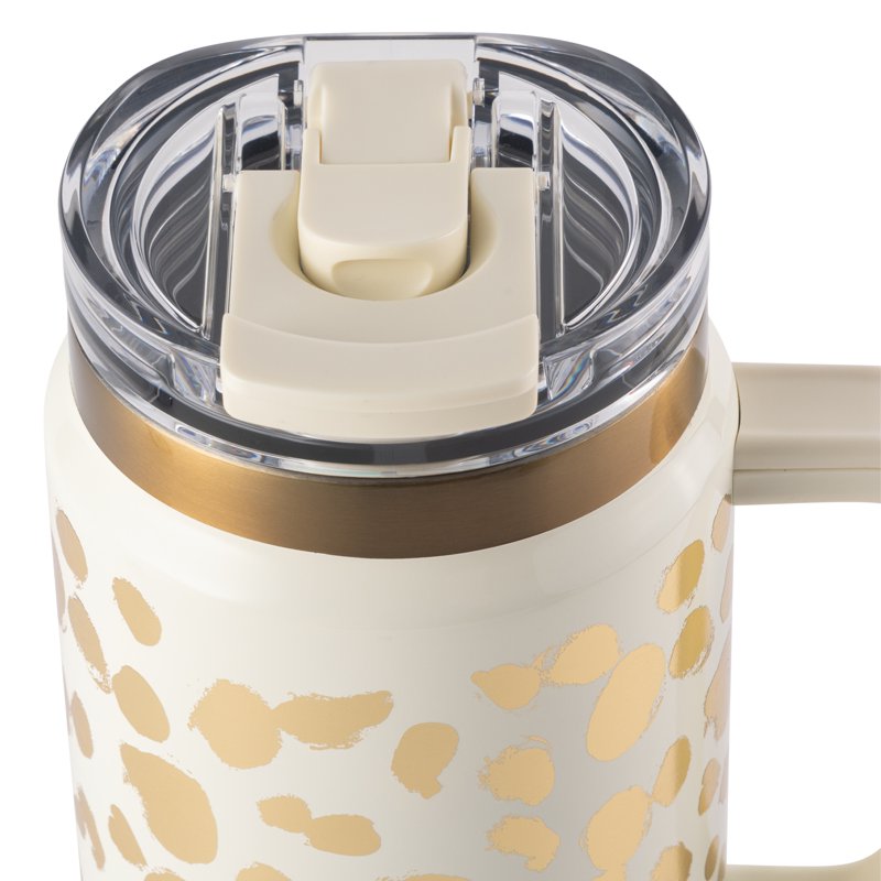 Stainless Steel 32oz Luna Tumbler with Handle & Dual Straw Lid - Cream & Gold Dots