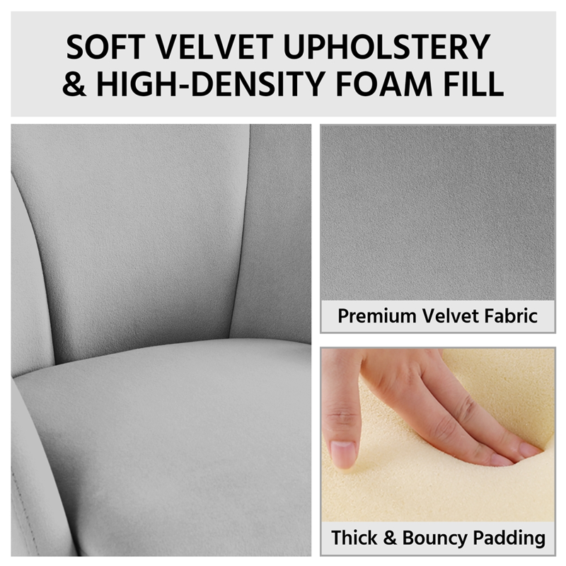 Glam Velvet Accent Chair with Golden Metal Legs - Gray