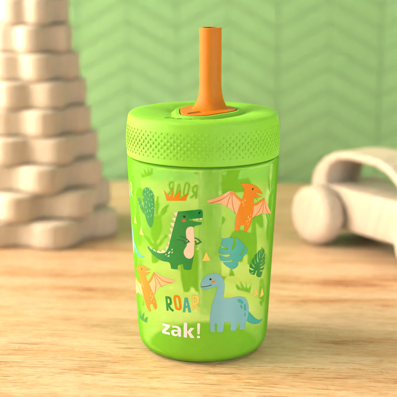 12oz Dinosaur Straw Tumbler - Leak-Proof, Easy to Hold - Green
