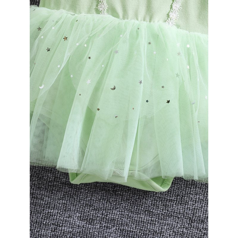 Puff Sleeve Green Baby Girl Princess Dress with Headband - 12-18 Months