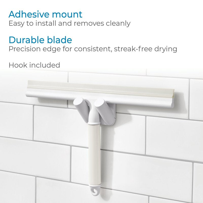 Adhesive Shower Squeegee with Hook – Bathroom Glass & Tile Cleaner